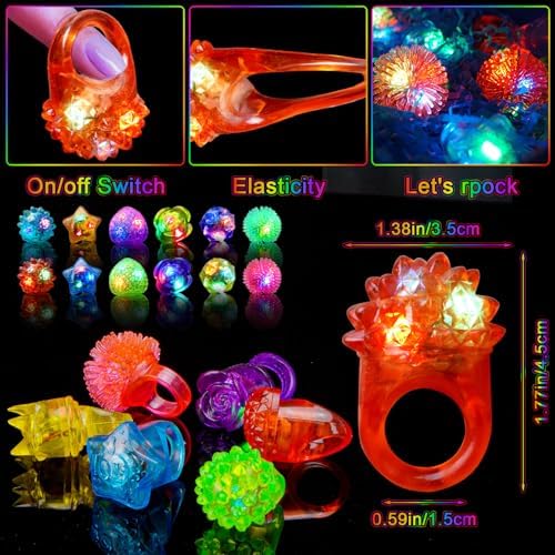 200 Pack LED Light Up Rings for Party Favors