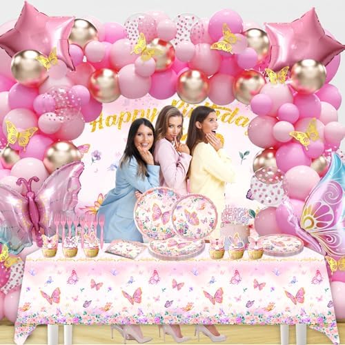 145Pcs Butterfly Birthday Decorations Set