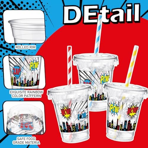 50 Pcs 12 oz Disposable Cups with Lids and Straws for Parties