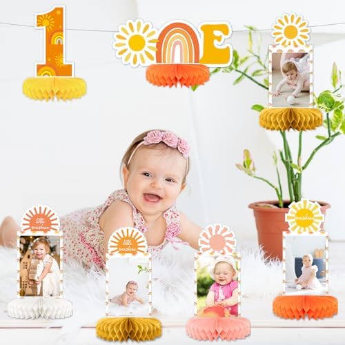 Boho Sun Photo Honeycomb Centerpieces for Baby Birthday Decorations