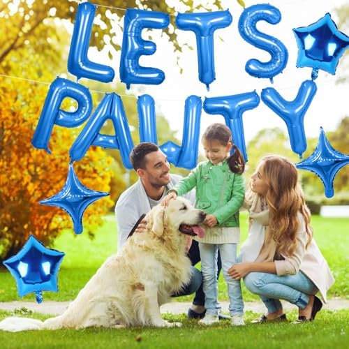 Lets Pawty Balloons Banner Blue 16 Inch Pet Party Decor