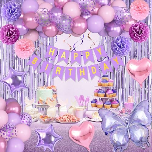 Ouddy Life Purple Pink Birthday Decorations for Women Girls