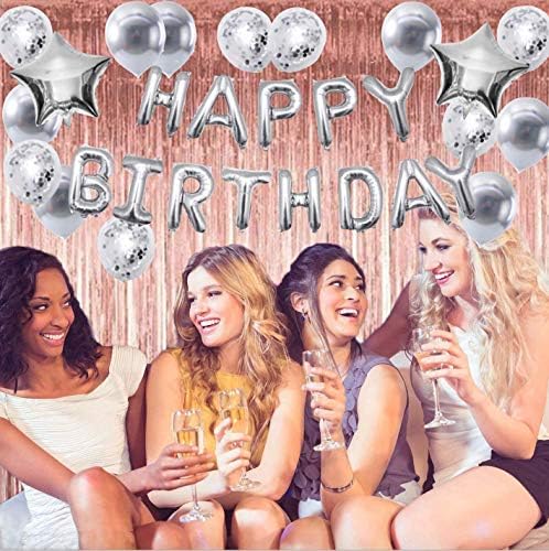 Birthday Decorations Happy Party Balloons Banner Heart Star Silver