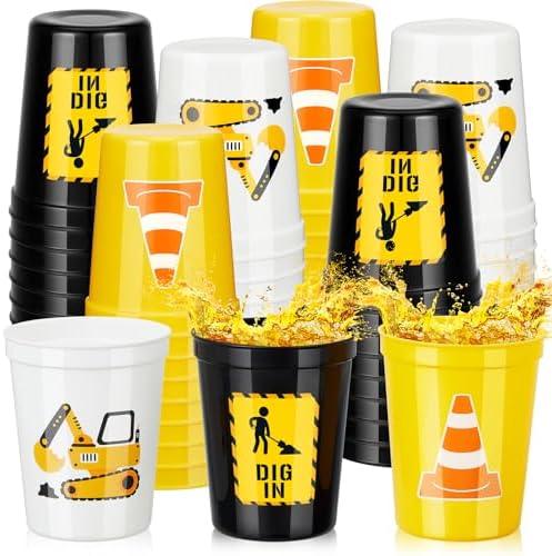 Domensi 24 Pcs Construction Party Cups 16oz Thick Plastic