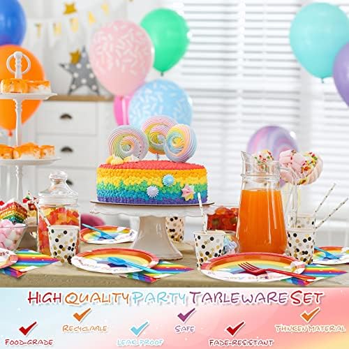 100 Pcs Rainbow Party Plates Napkins and Tableware for 20 Guests