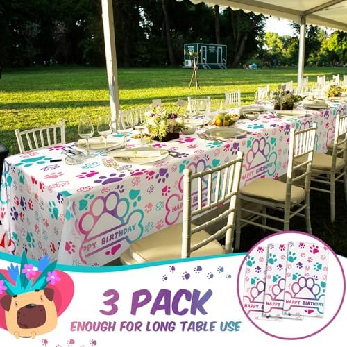Newwiee 3 Pcs Paw Print Tablecloth for Pet Parties