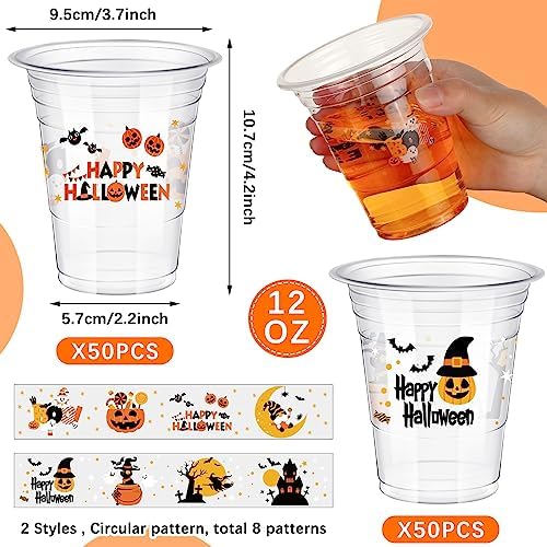 Eaasty 100 Pack Halloween Clear Drinking Cups
