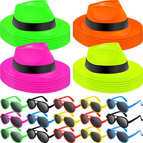 Jecery 48 Pcs Neon Party Supplies Hats and Sunglasses