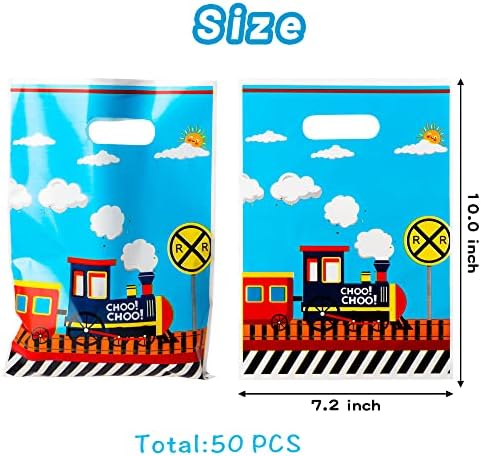 3sscha 50Pcs Train Themed Waterproof Goodie Bags with Handles