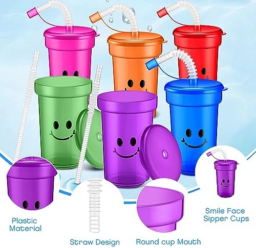 Mumufy Kids Neon Cups 12 oz 24 Pcs Laugh Face Set