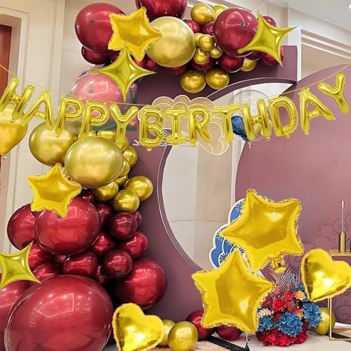 Gold Happy Birthday Balloons Banner Sets 13pcs