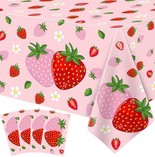 4 Pack Strawberry Birthday Tablecloths 51x86 in