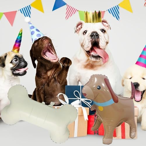 2 Pcs Dog Birthday Balloon Set with Dog Bone Foil Balloons