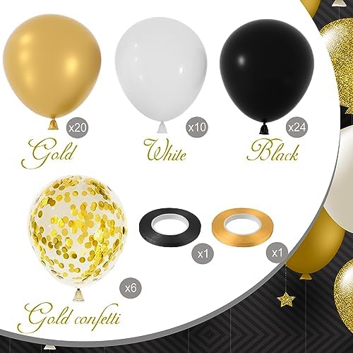 NEBURORA 60pc Black and Gold Confetti Balloons with Ribbons