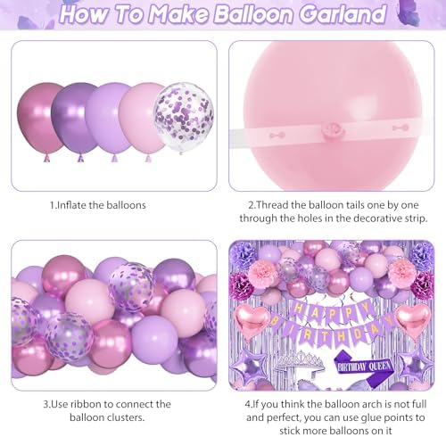 Ouddy Life Purple Pink Birthday Decorations for Women Girls