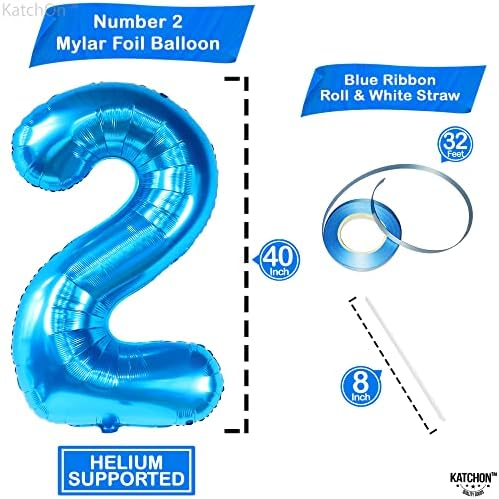 KatchOn Big Blue Number 2 Balloon with Happy Birthday Banner - Pack of 2