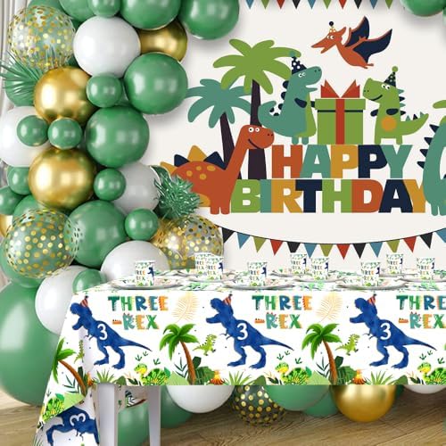 194pcs Dinosaur 3rd Birthday Party Set Plates Cups Napkins Tableware