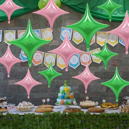 12PCS Pink Green Star Foil Balloons for Party Decorations