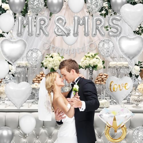 Dagelar Silver Engagement Party Decor Balloons Set