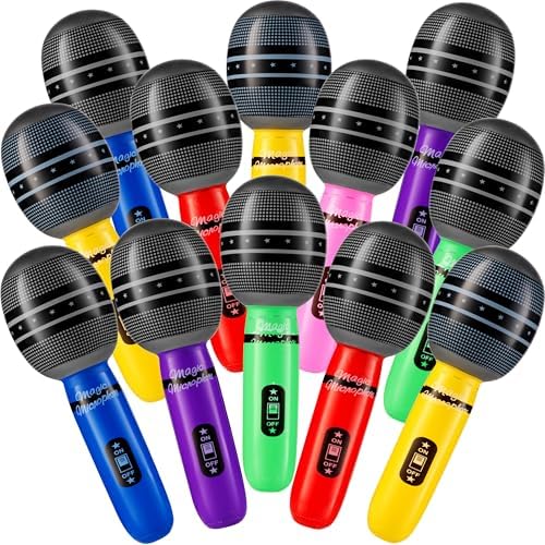 24 Pack Inflatable Microphones Neon Colors 10 Inch
