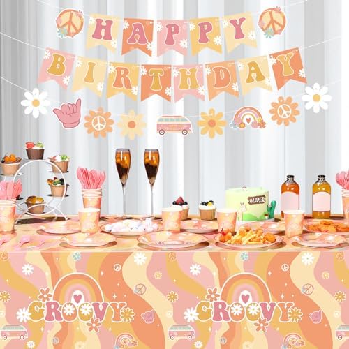 Geyee 173 Pcs Groovy Party Supplies Serves 24