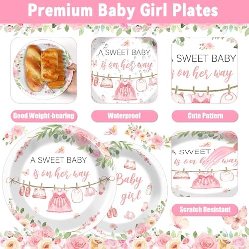 Pink Girl Baby Shower Plates and Napkins Set 24 Pieces