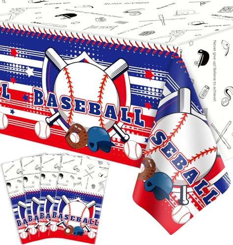 4-Pack Baseball Themed Tablecloths - 86 x 51 Inch Plastic Covers