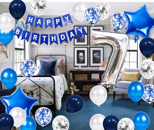 7th Birthday Decorations Blue Set for Boys