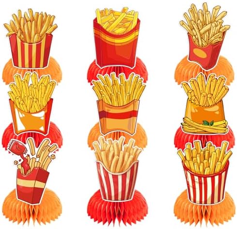 9PCS French Fries Honeycomb Centerpieces Party Decorations
