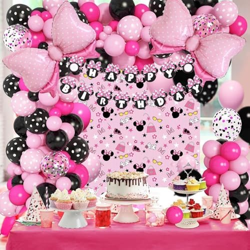 Carileee Cartoon Mouse Balloon Arch Kit 125pcs Pink Birthday Decorations