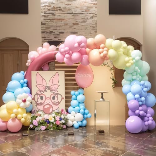 HOUSE OF PARTY 140PCS Pastel Rainbow Balloons and Happy Birthday Banner Kit