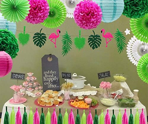 Tropical Flamingo Palm Leaf Party Decor Set