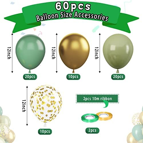 Paready 60 Pcs 12 Inch Green Gold Balloons Set