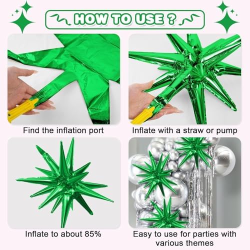 Pink Green Star Balloons Set for Parties and Celebrations