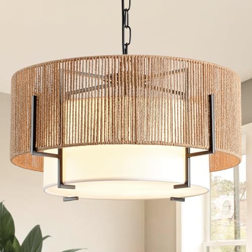 4-Light Rattan Chandelier with Fabric Shade