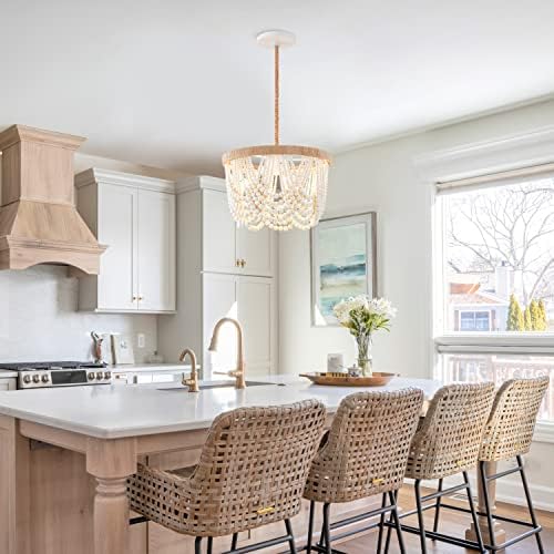 VILUXY Bohemia Wood Beaded Chandelier Pendant Light 3-Light