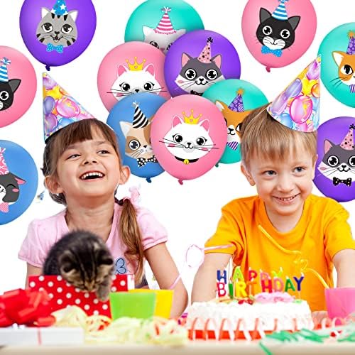 40 Pcs Cat Birthday Latex Balloons with Cute Cartoon Designs