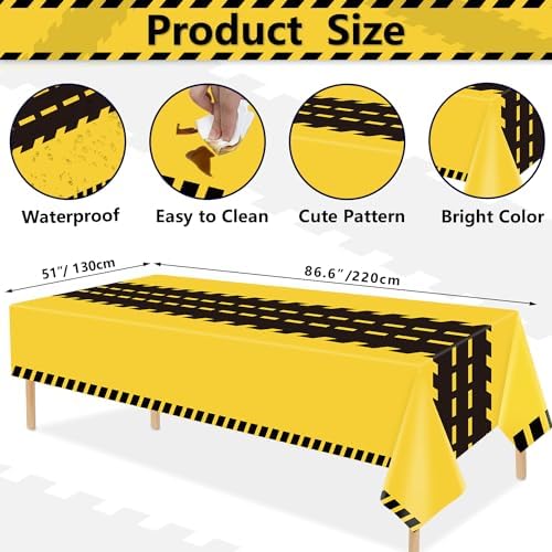 4 Pack Construction Tablecloths - Yellow Rectangle Table Covers for Kids Birthday Parties