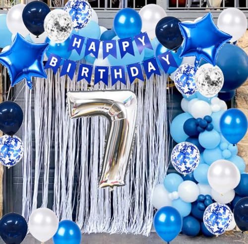 7th Birthday Decorations Blue Set for Boys