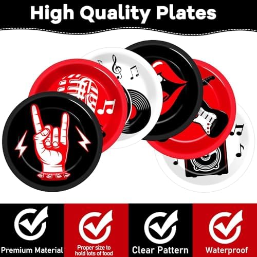 60Pcs Rock Music Party Paper Plates Set 9in