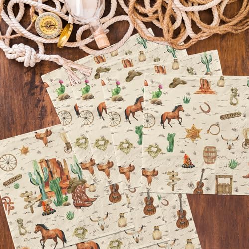 40 Pcs Western Cowboy Paper Napkins for Birthday Parties
