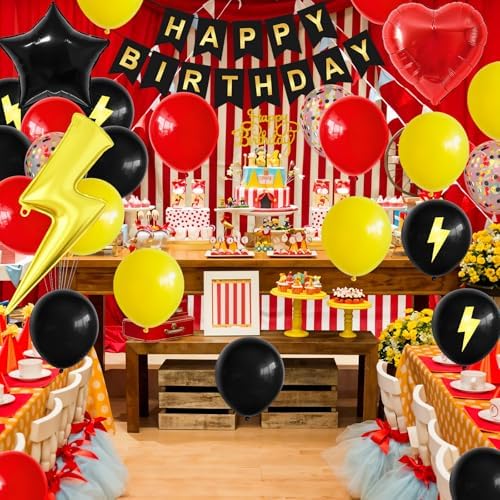 Vibzox Red Black Yellow Birthday Balloons Decorations