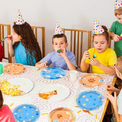 48Pcs Blue Dog Birthday Plates for Kids Party Decorations