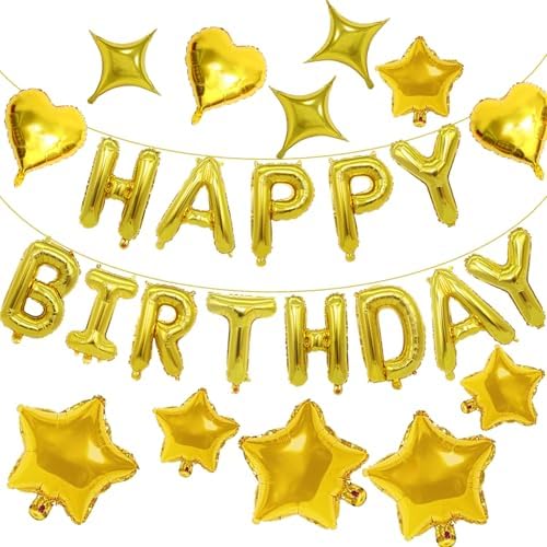 Gold Happy Birthday Balloons Banner Sets 13pcs