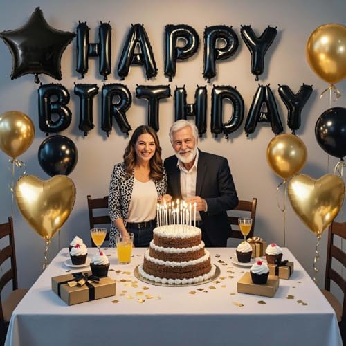 27 Pcs Black Gold Birthday Balloon Decorations Kit