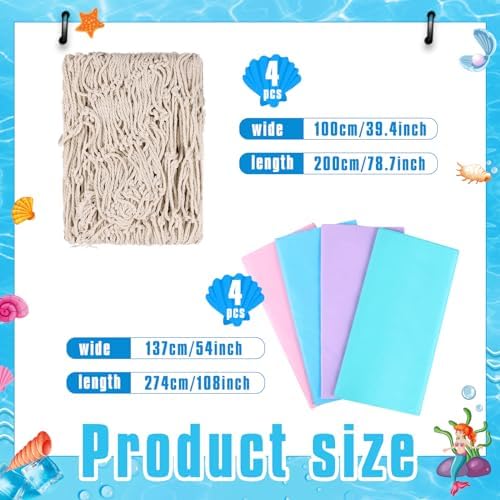 8 Pcs Fish Net and Tablecloth Set for Ocean Themed Parties