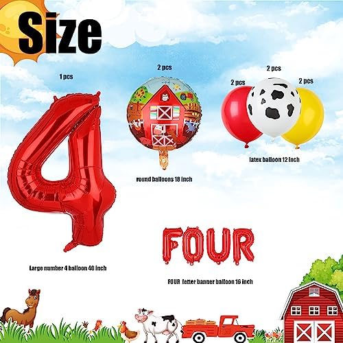 Farm Animal 4th Birthday Balloons Decor Set - 14 Pieces