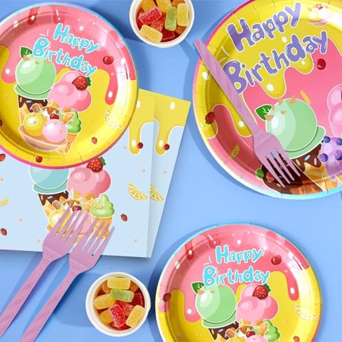 Ice Cream Plates Napkins 100PCS Birthday Party Supplies