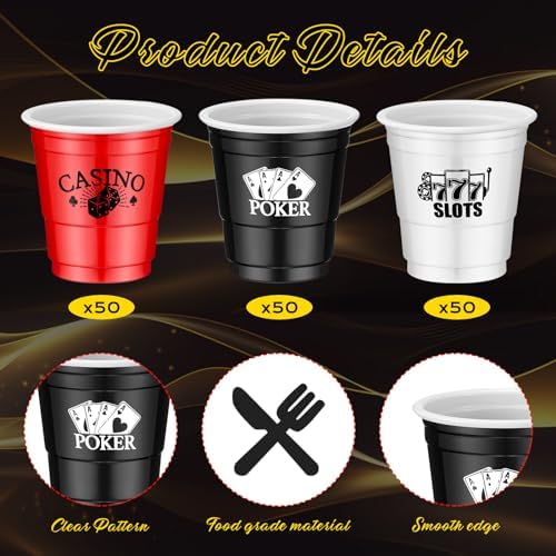150 Pcs Casino Party Cups 2 Oz Poker Tumbler for Events