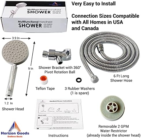 All Metal Shower Head with 6 Ft Hose and Adjustable Bracket